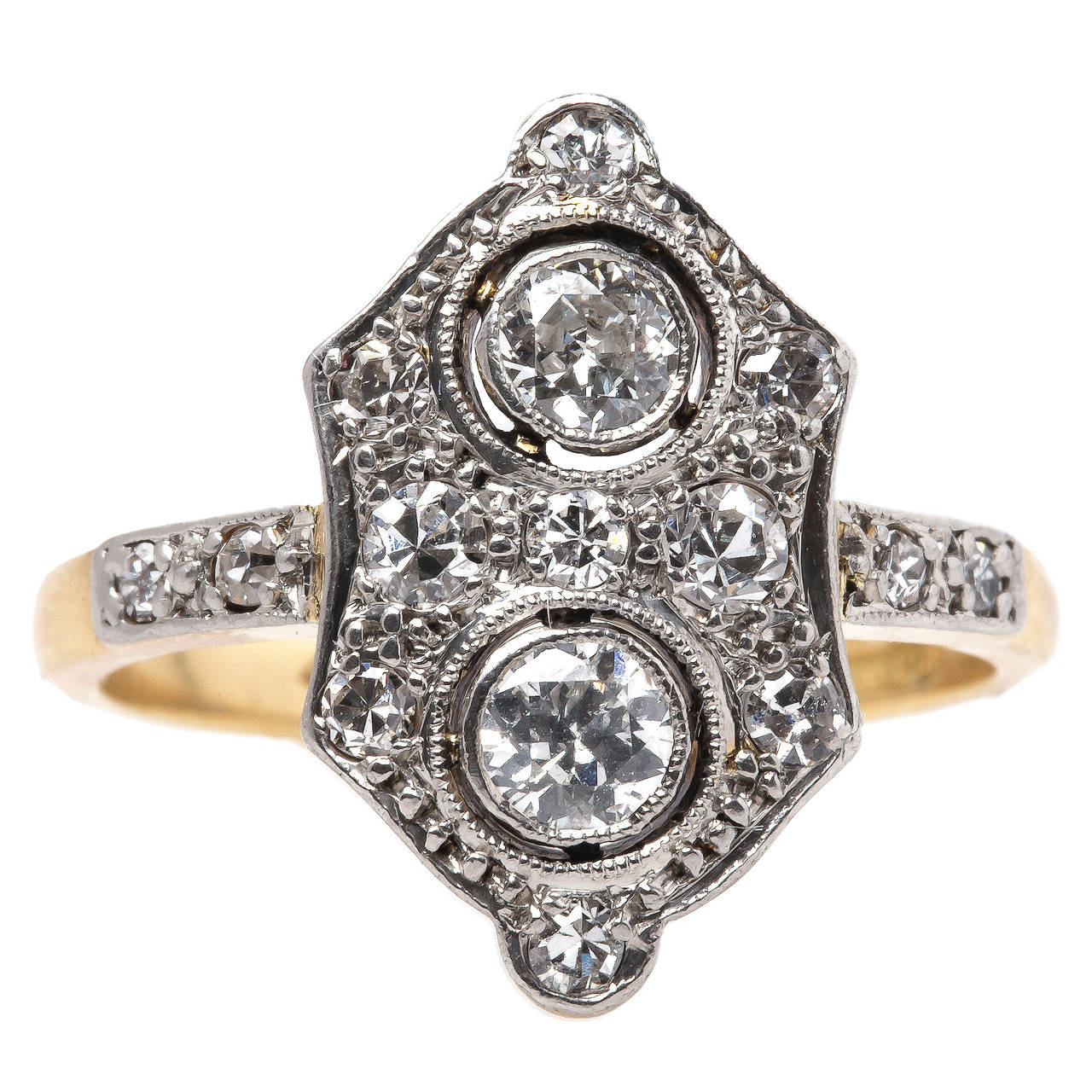 Exceptional Edwardian Diamond Gold Platinum Navette Engagement Ring