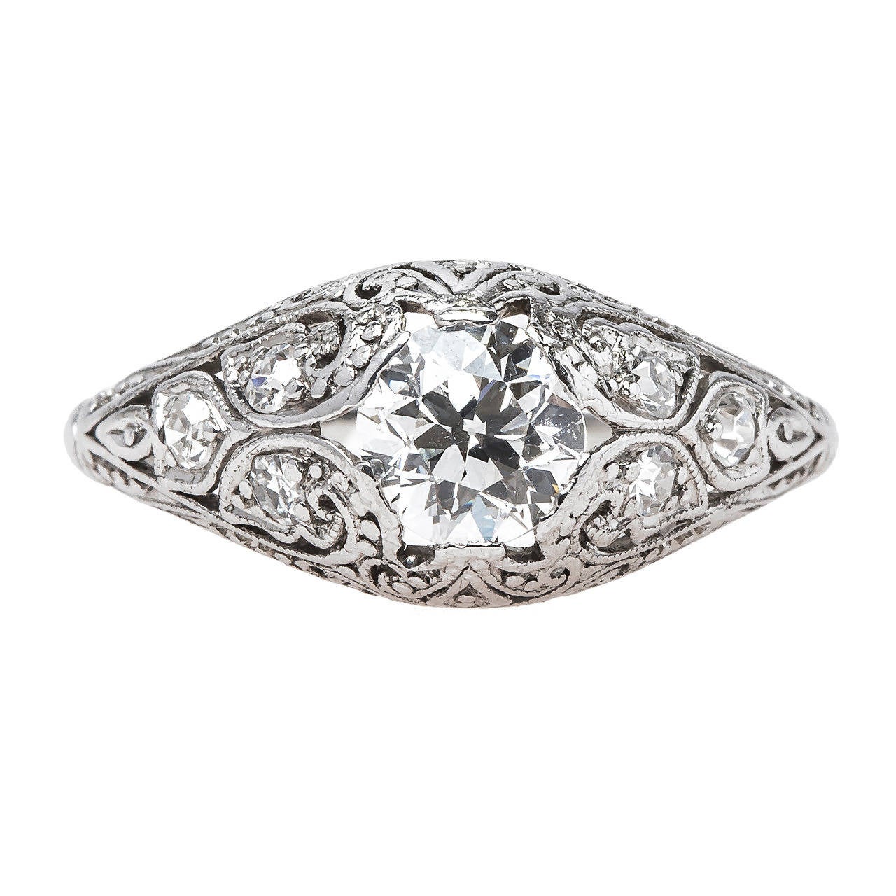 Exquisitely Handcrafted Edwardian Era Platinum Engagement Ring
