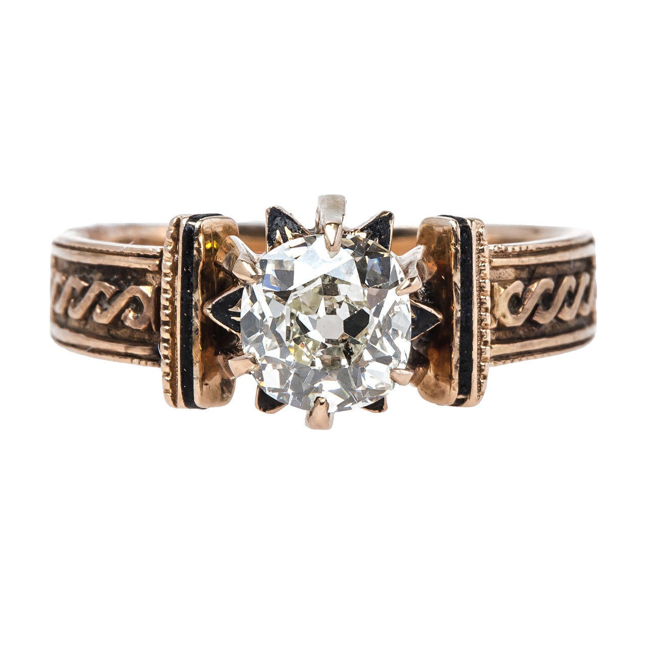 Early Victorian Diamond Solitaire Engagement Ring with Starburst Design
