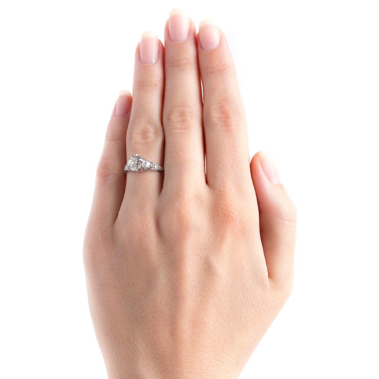 Radiant Early Art Deco Diamond Platinum Engagement Ring 1