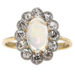 Show-Stopping Victorian Opal Diamond Halo Engagement Ring