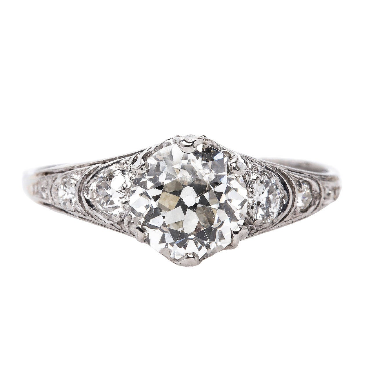 Radiant Early Art Deco Diamond Platinum Engagement Ring