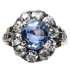 Sapphire Engagement Ring with Old Mine Cut Diamond Halo