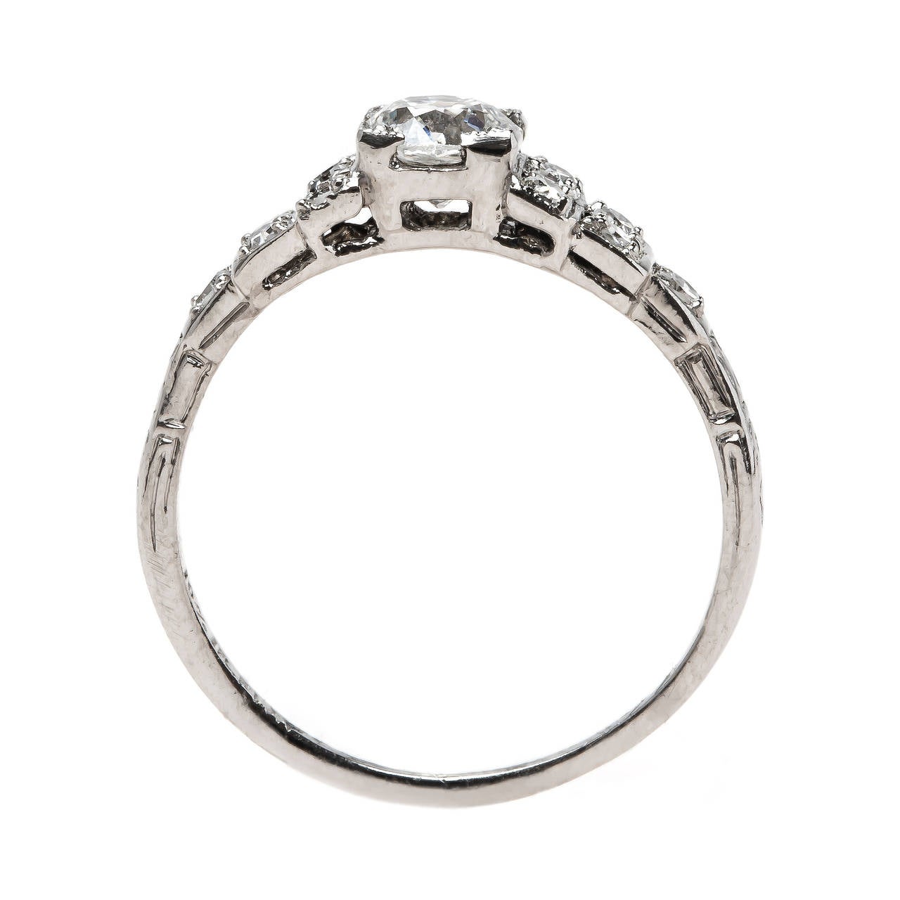 Classic Art Deco Diamond Platinum Engagement Ring In Excellent Condition In Los Angeles, CA