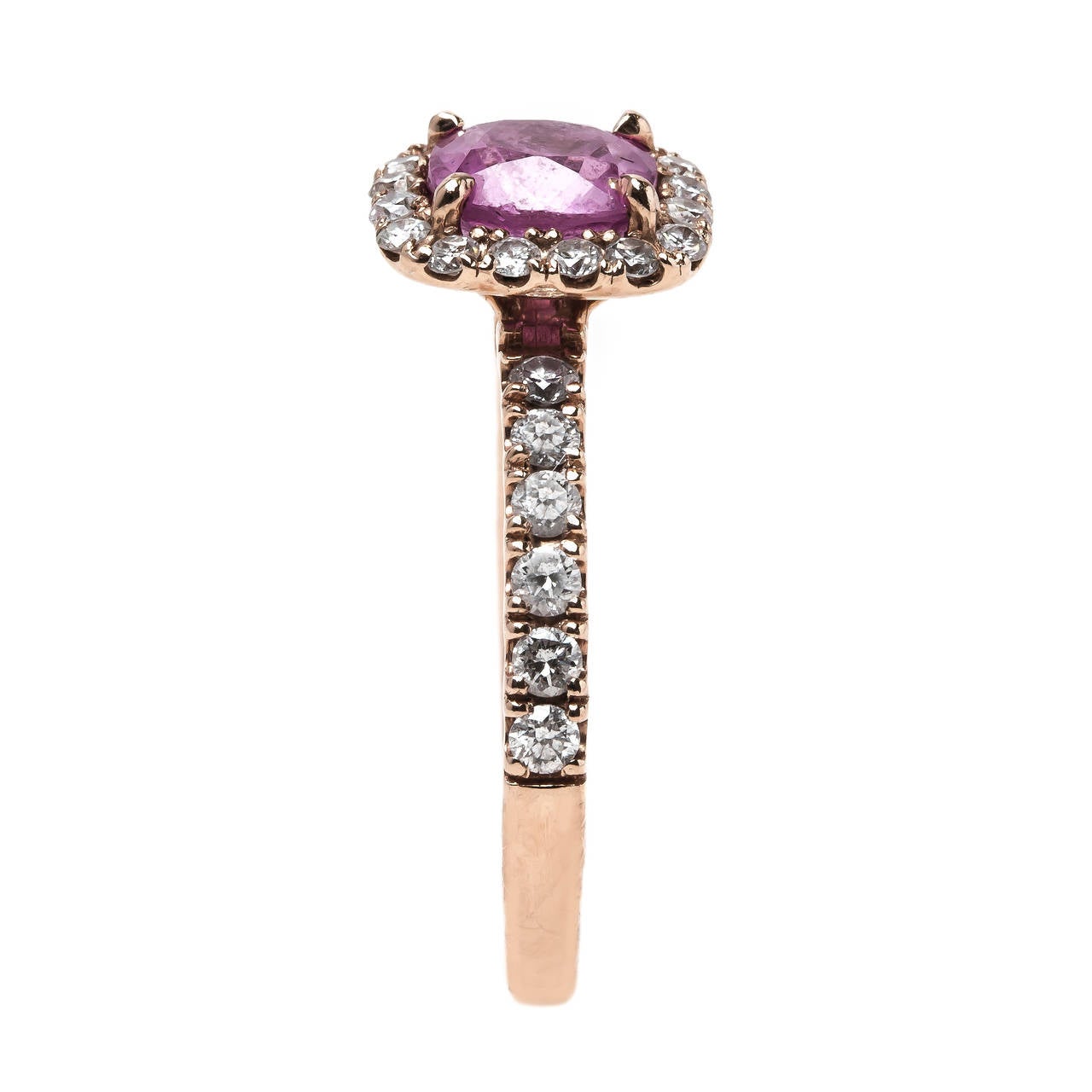 Women's Contemporary Bubblegum Pink Sapphire Diamond Gold Halo Engagement Ring