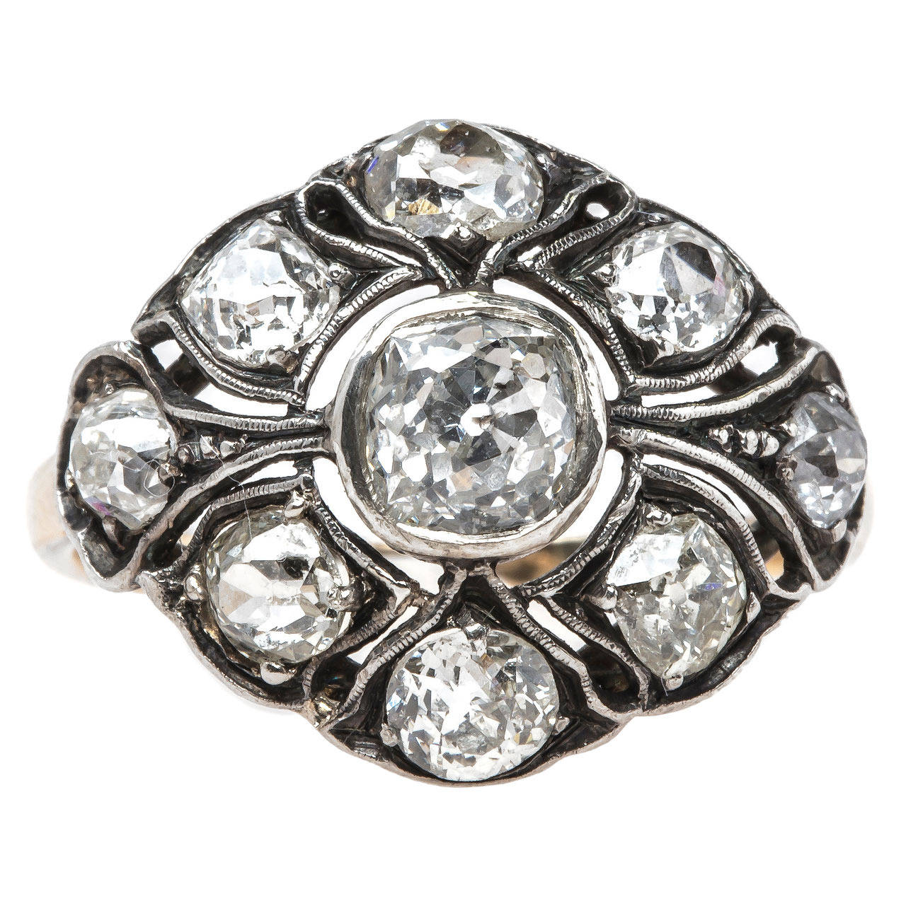 Impeccable Bombe Style Victorian Cluster Ring For Sale