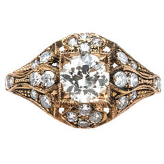 Sparkling Old European Cut Diamond Gold Engagement Ring