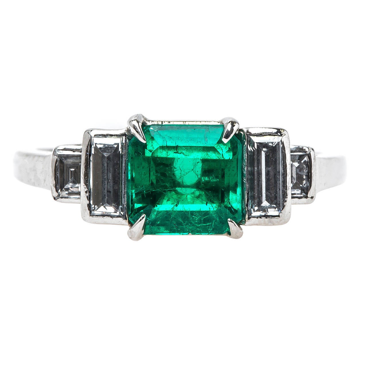 Majestic Mid-Century Columbian Emerald Diamond Platinum Engagement Ring