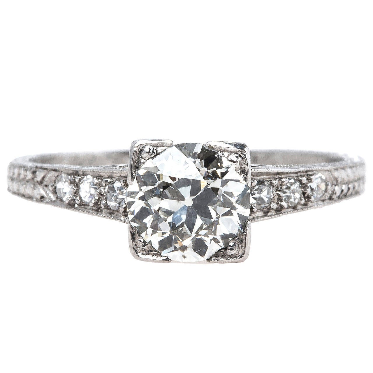 Timeless Engraved Art Deco Platinum Engagement Ring