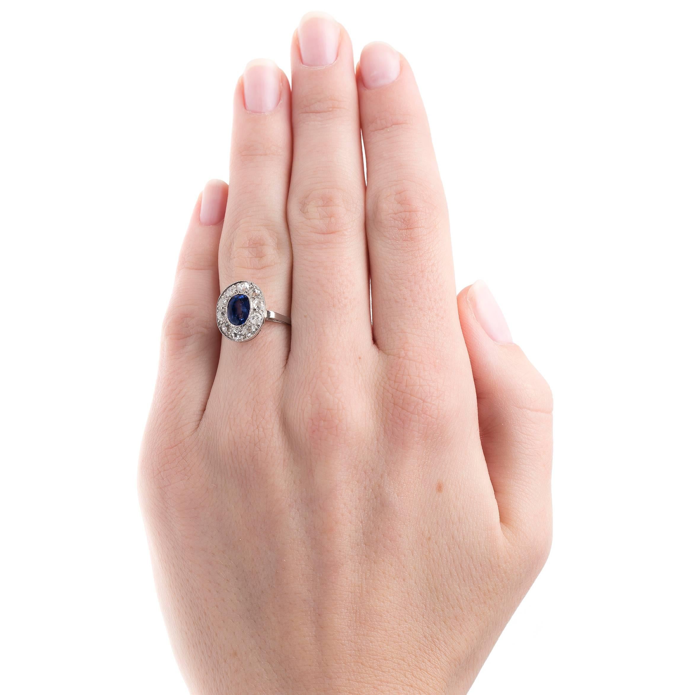 Alluring Art Deco Sapphire Diamond Gold Halo Engagement Ring In Excellent Condition For Sale In Los Angeles, CA
