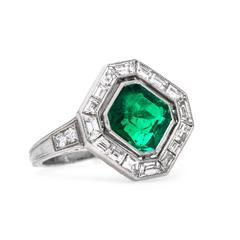 CARTIER Art Deco Emerald Diamond Platinum Art Deco Engagement Ring