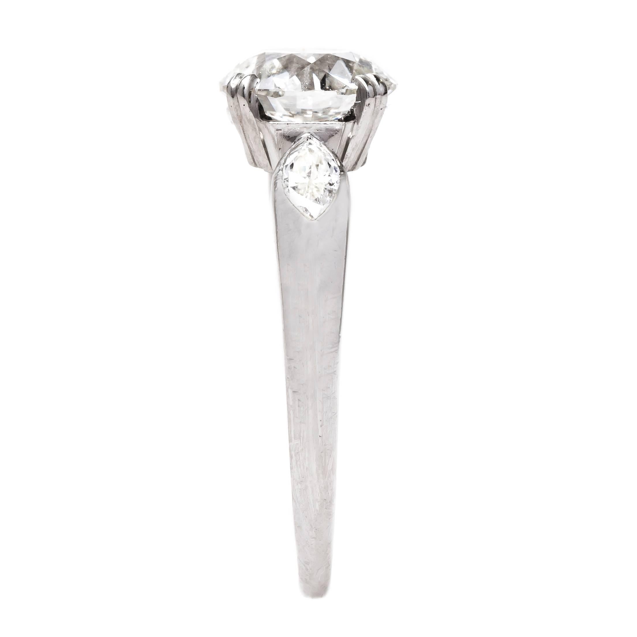 Women's or Men's Late Art Deco 1.39 Carat Old European Cut Diamond Platinum Engagement Ring  For Sale