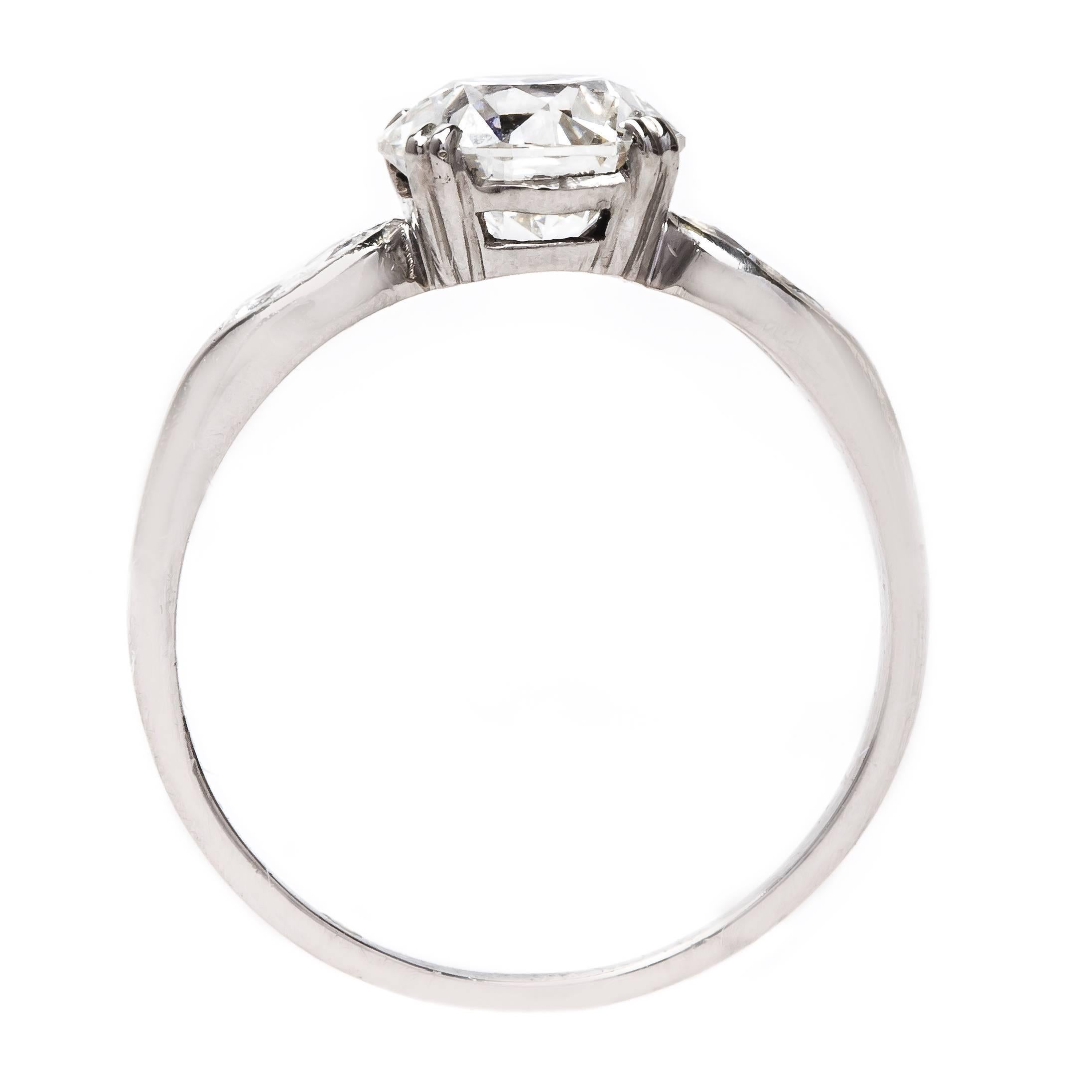 Late Art Deco 1.39 Carat Old European Cut Diamond Platinum Engagement Ring  For Sale 1