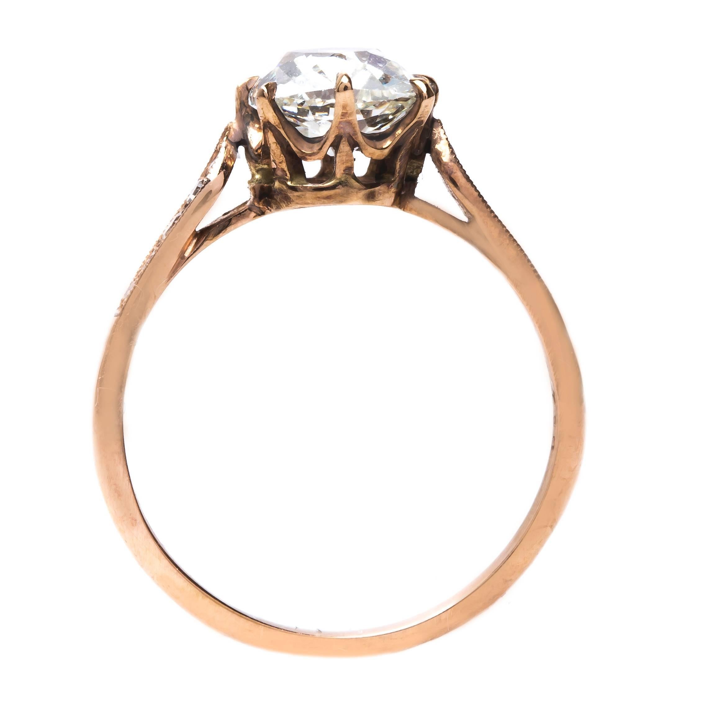Exclusive Old Mine Cut Diamond Gold Solitaire Engagement Ring  In Excellent Condition For Sale In Los Angeles, CA