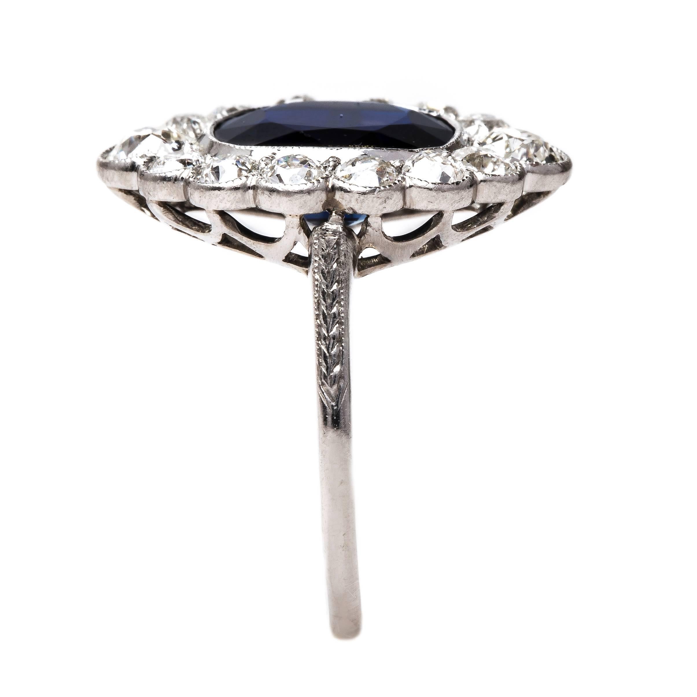 Women's or Men's Regal Edwardian Era Engagement Ring with Deep Blue Sapphire Center For Sale