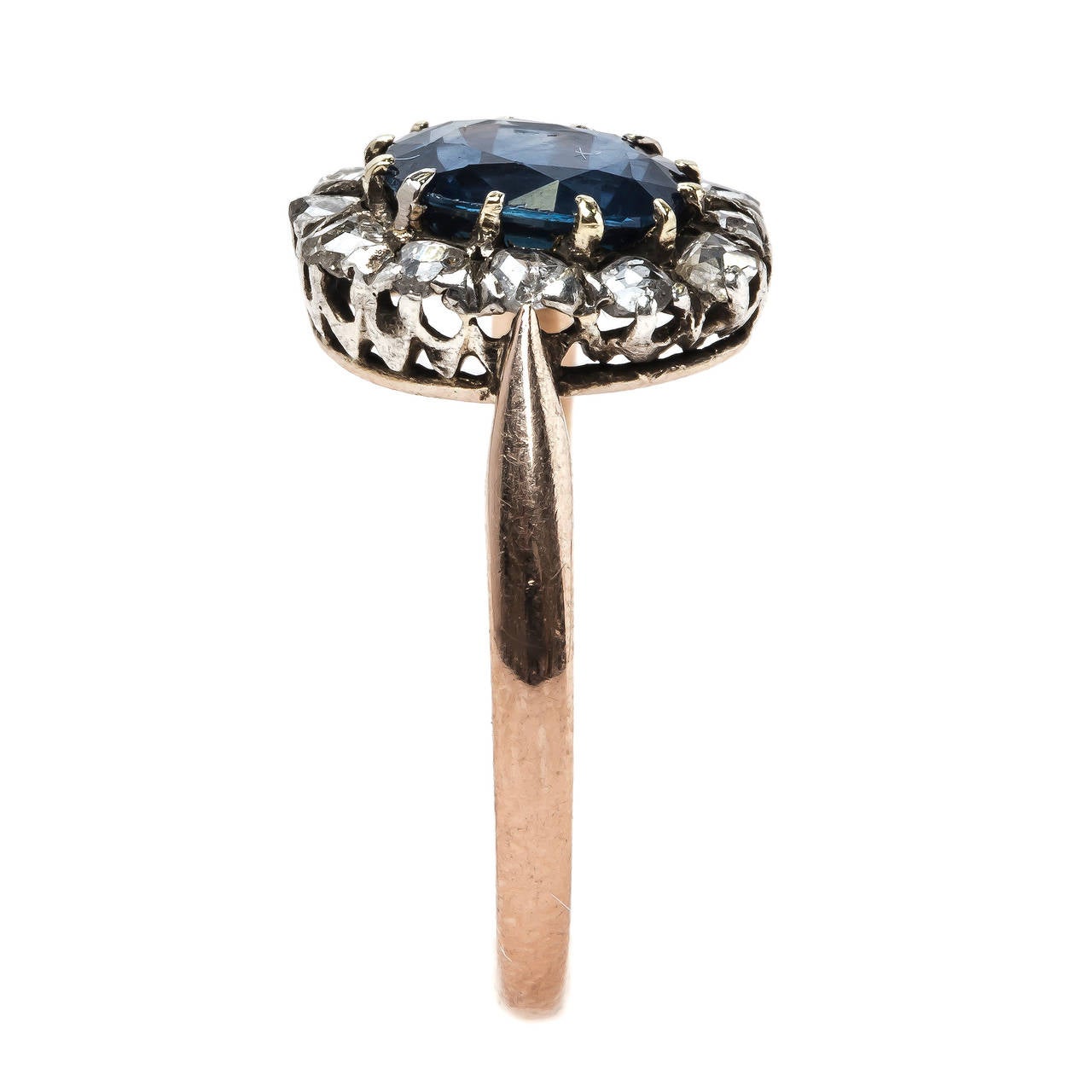 Women's Victorian Sapphire Diamond Silver Gold Engagement Ring