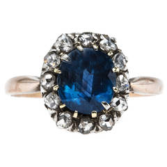 Victorian Sapphire Diamond Silver Gold Engagement Ring