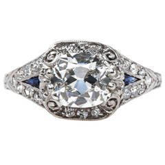 Impeccable Edwardian Sapphire Diamond Platinum Engagement Ring