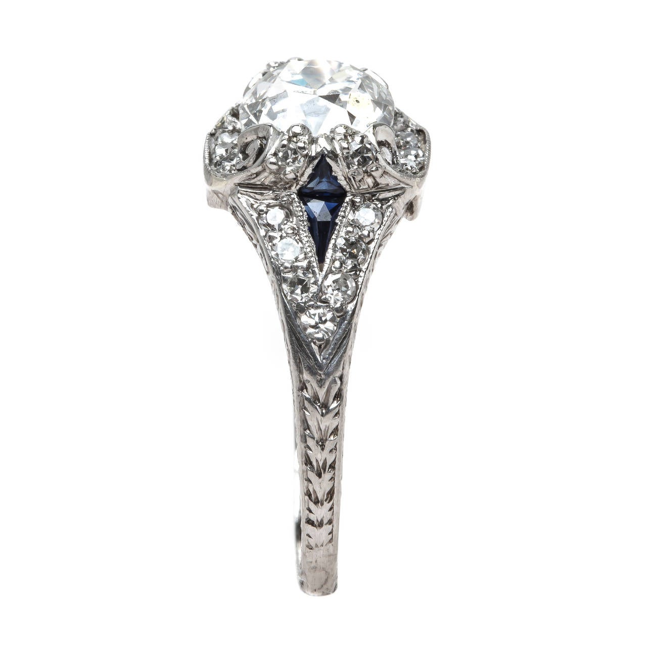 Impeccable Edwardian Sapphire Diamond Platinum Engagement Ring In Excellent Condition In Los Angeles, CA