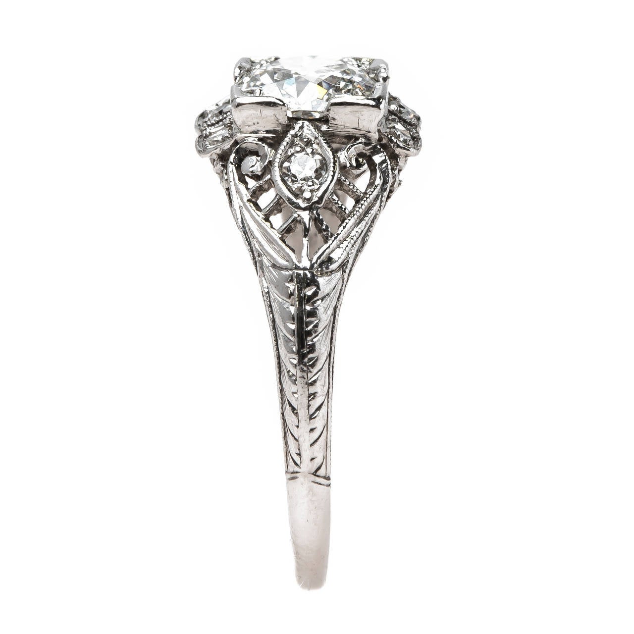 Women's One-of-a-Kind Handcrafted Edwardian Ring with Old Mine Brilliant Cut Diamond