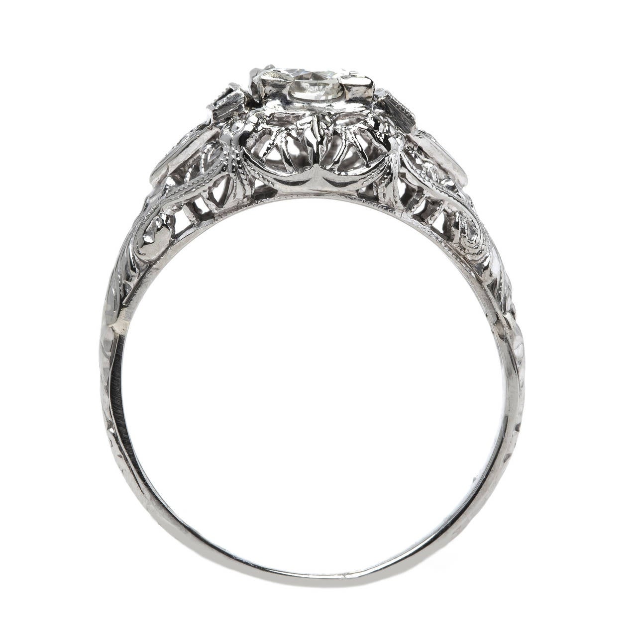 Spectacular Edwardian Era Platinum Engagement Ring with Sapphire Shoulders In Excellent Condition In Los Angeles, CA