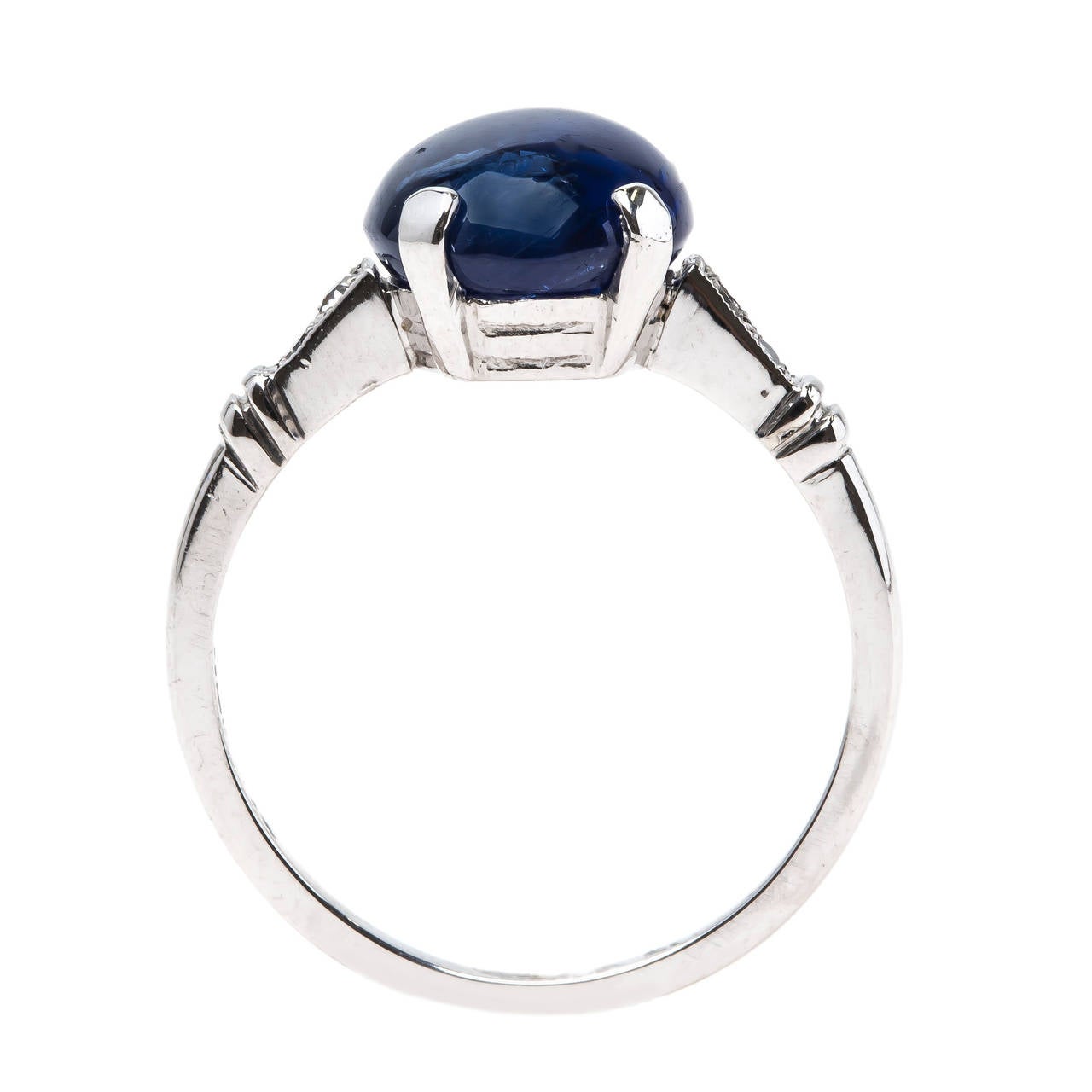 Women's Exemplary Art Deco Natural Cabochon Sapphire Diamond Platinum Engagement Ring