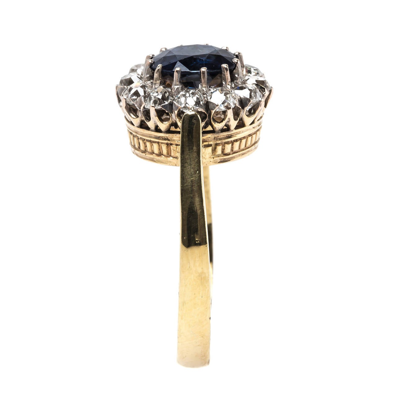 Women's Impressive Victorian Era Unheated Sapphire Diamond Gold Engagement Ring