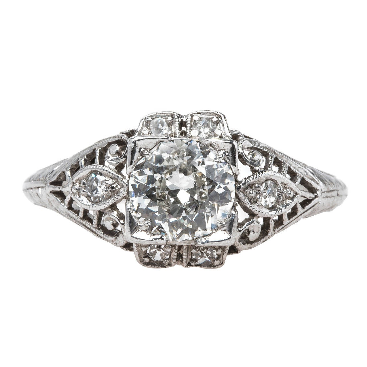 One-of-a-Kind Handcrafted Edwardian Ring with Old Mine Brilliant Cut Diamond