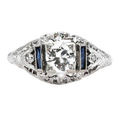 Antique Spectacular Edwardian Era Platinum Engagement Ring with Sapphire Shoulders