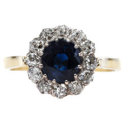 Impressive Victorian Era Unheated Sapphire Diamond Gold Engagement Ring