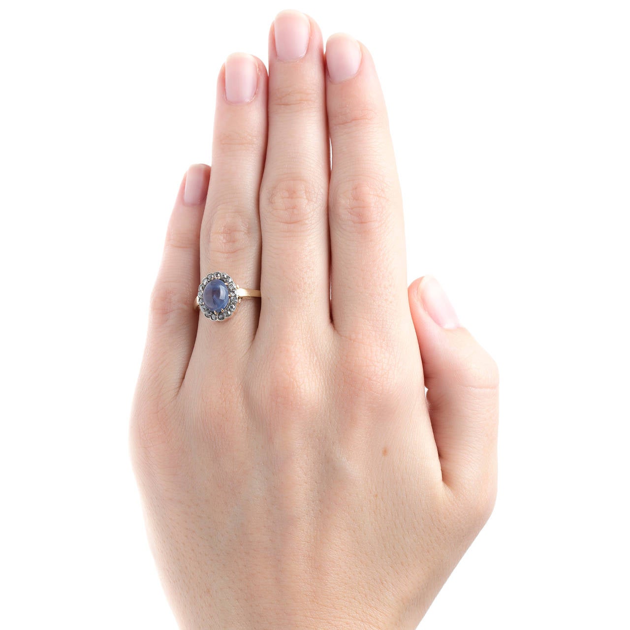 Women's Dreamy Oval Cabochon Sapphire Engagement Ring with Diamond Halo