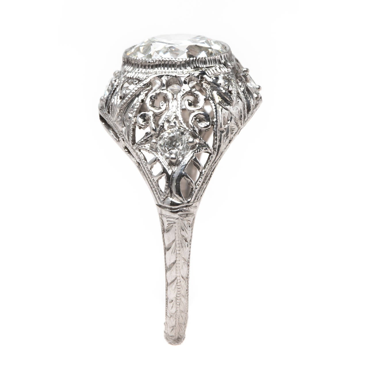 Spectacular Edwardian Era Engagement Ring with Feminine Filigree In Excellent Condition In Los Angeles, CA