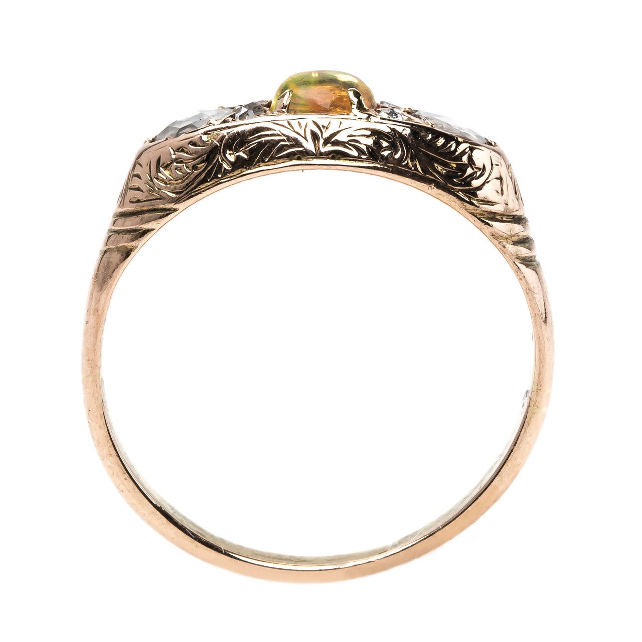 Women's Delicate Victorian Bright Orange Fire Opal Diamond Gold Engagement Ring