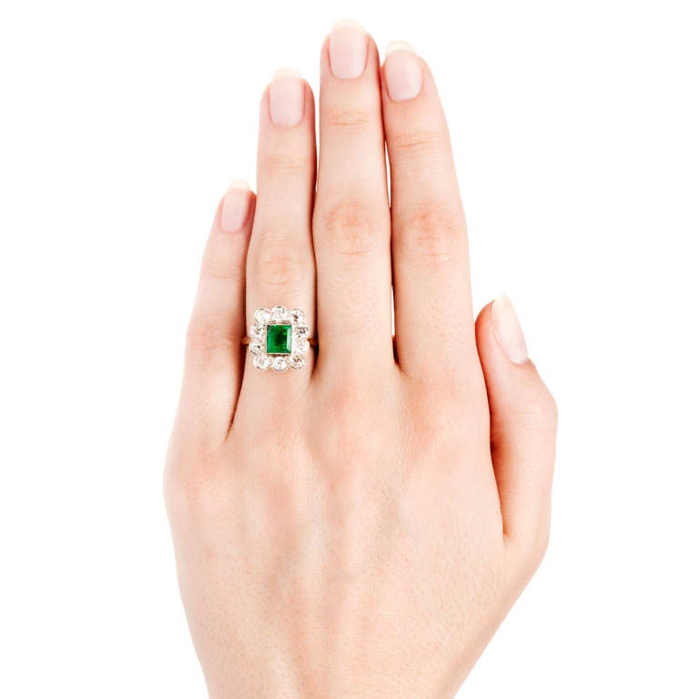 Women's Emerald and Diamond Halo Victorian Engagement Ring
