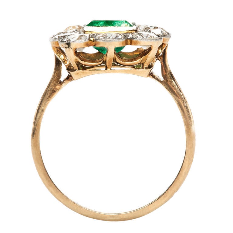 Emerald and Diamond Halo Victorian Engagement Ring 1