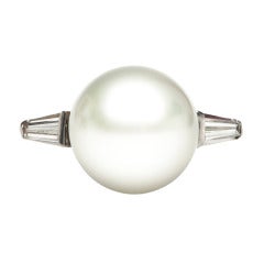 Elegant 1950s South Sea Pearl and Diamond Platinum Ring