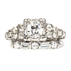 Antique Diamond Platinum Art Deco Engagement Ring Set