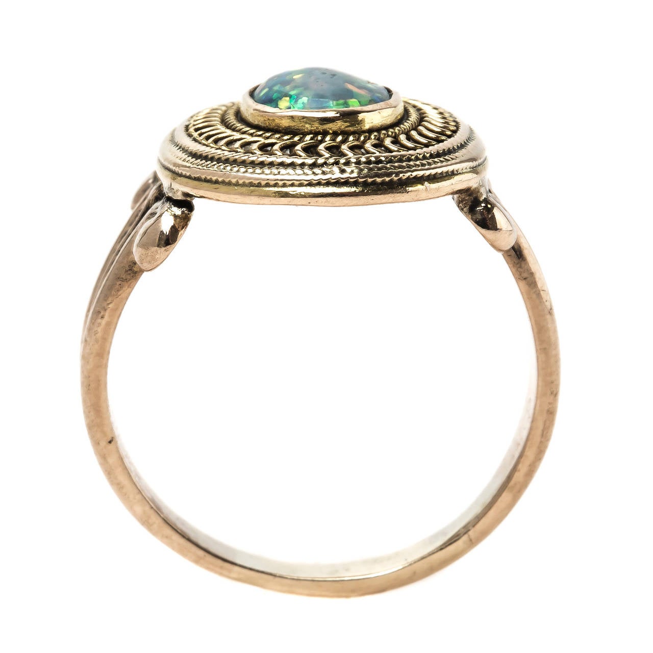 Women's Victorian Era Black Cabochon Opal Cocktail Ring with Rope Motif