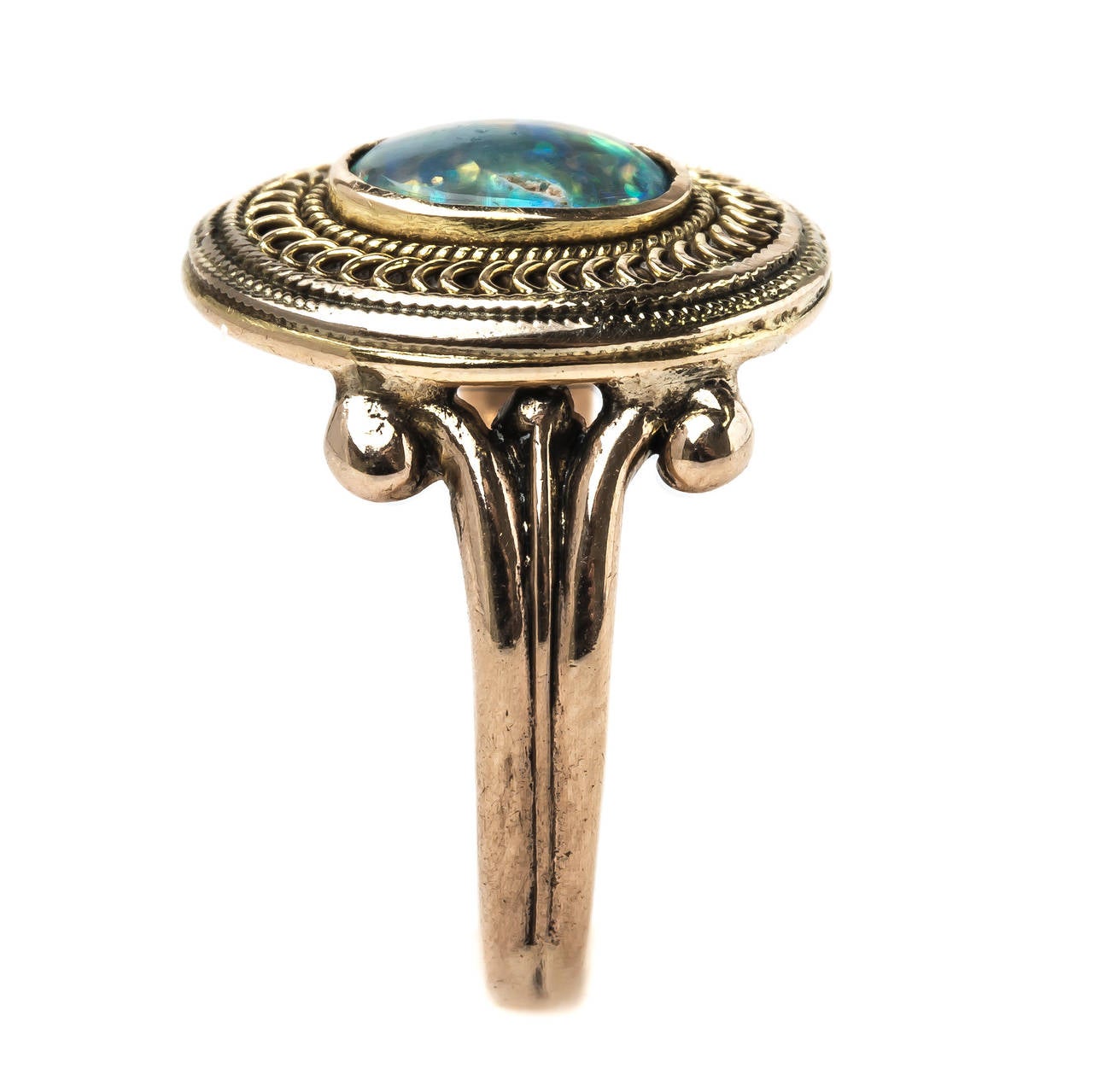 Victorian Era Black Cabochon Opal Cocktail Ring with Rope Motif 1