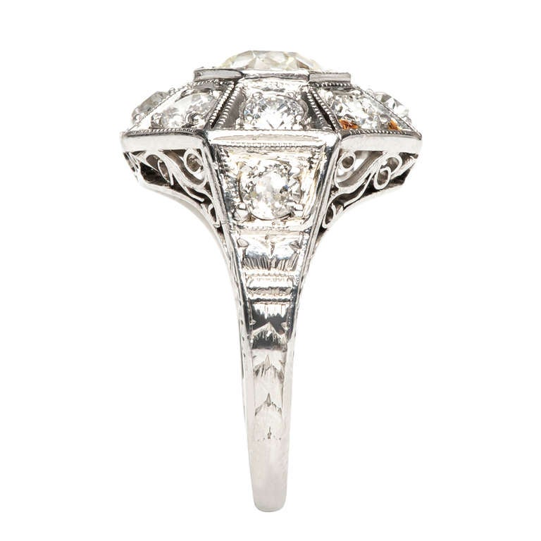 Incredible 1.12 Carat Diamond Platinum Art Deco Engagement Ring 2