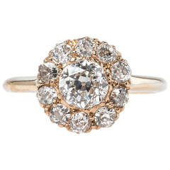 Fabulous Antique Cluster Ring with Old Mine Cut Diamond Halo