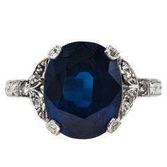 Antique Spectacular Art Deco Sapphire Engagement Ring with Floral Accents