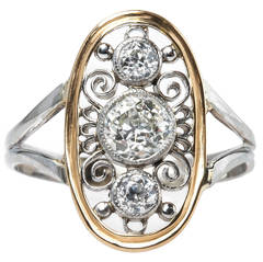Intricate Edwardian Era Navette Style Diamond Engagement Ring