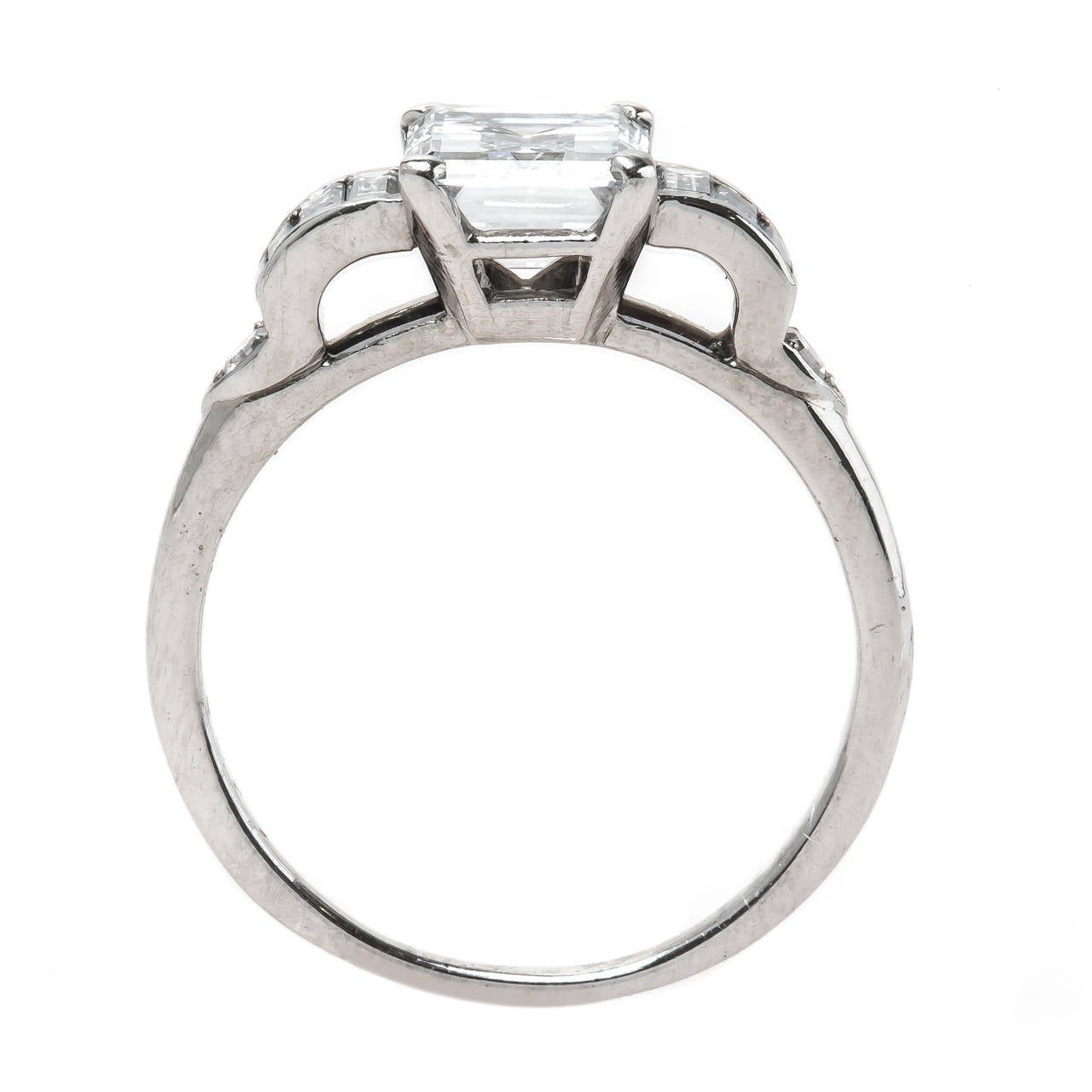 Women's Incredible Late Art Deco Emerald Cut Diamond Platinum Engagement Ring
