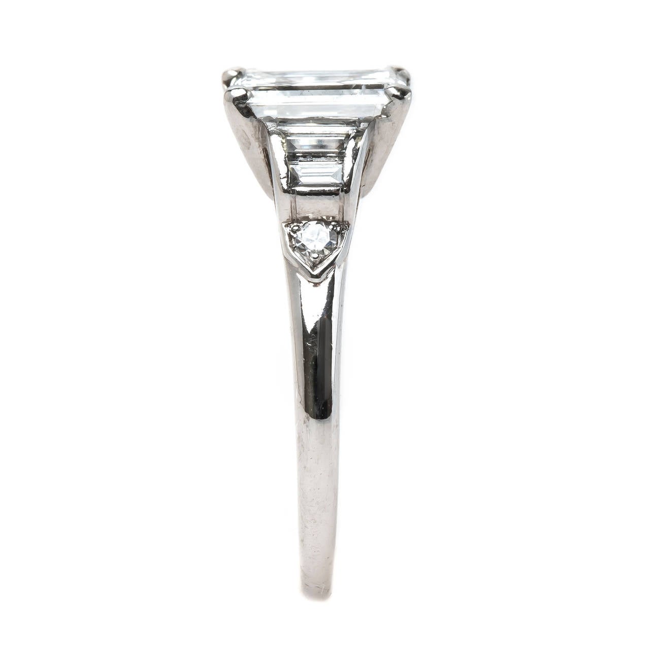 Incredible Late Art Deco Emerald Cut Diamond Platinum Engagement Ring 1