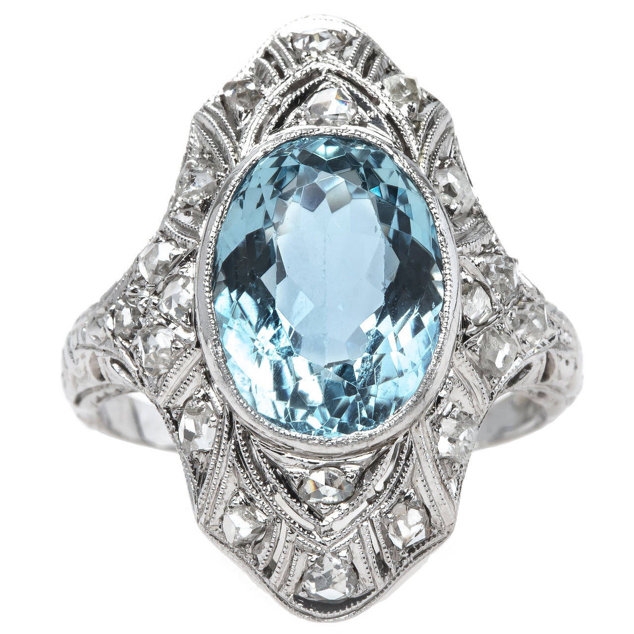 Alluring Navette Style Cocktail Ring with Ocean Blue Aquamarine at 1stDibs