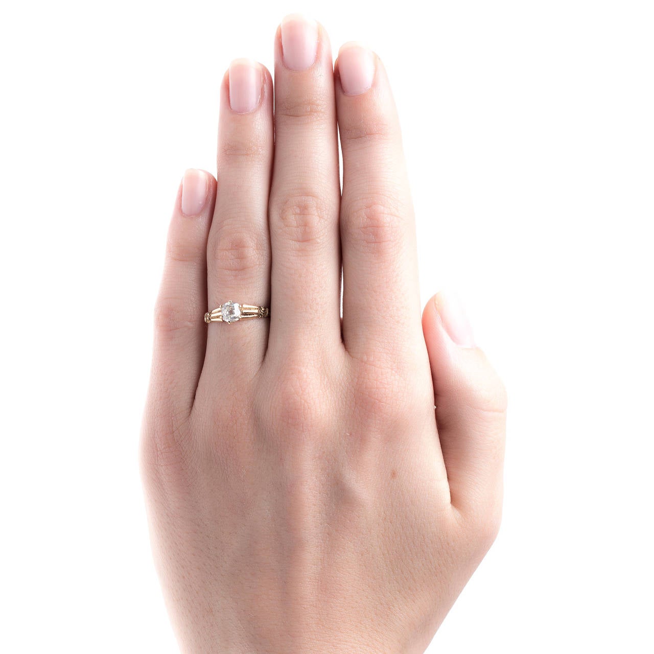 Victorian Old Mine Brilliant Cut Diamond Solitaire Gold Engagement Ring In Excellent Condition In Los Angeles, CA