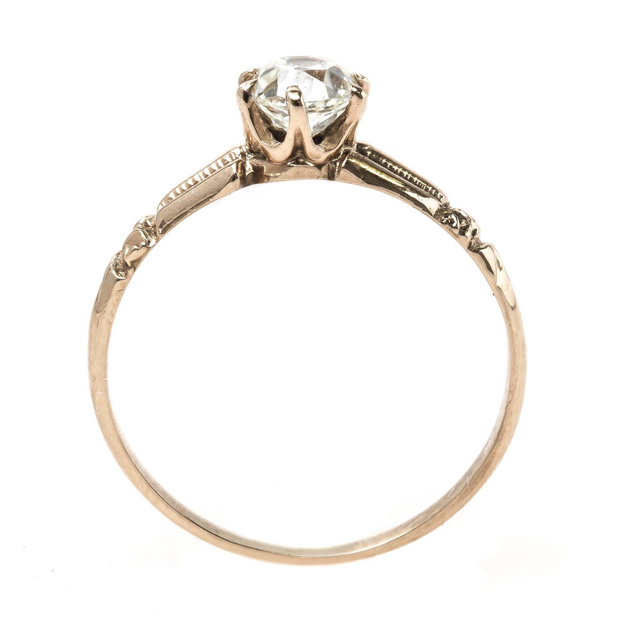 Women's Victorian Old Mine Brilliant Cut Diamond Solitaire Gold Engagement Ring
