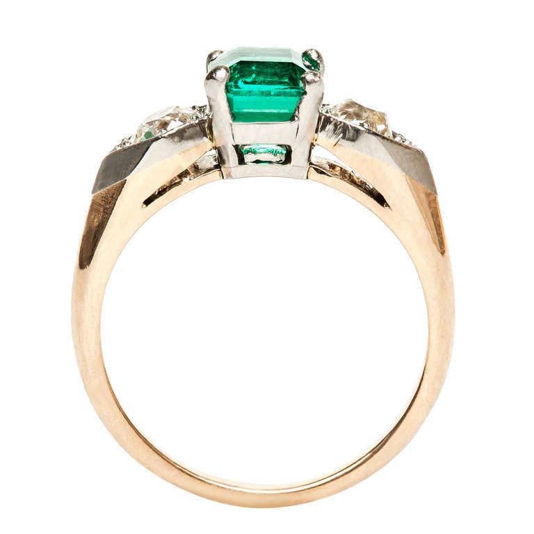 GIA Colombian Emerald & Diamond Edwardian Engagement Ring 1