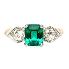 GIA Colombian Emerald & Diamond Edwardian Engagement Ring